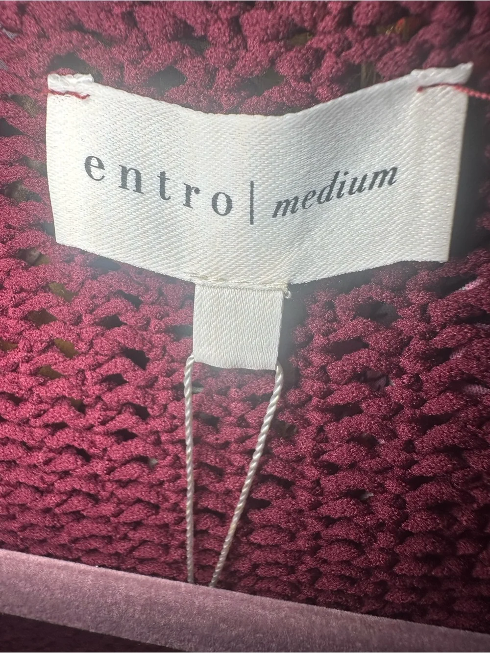 entro Maroon Crochet Open-Knit Button Cardigan